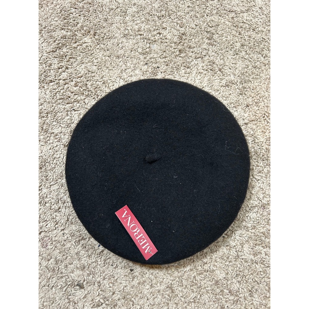 NWT Merona Black 100% Wool Artist French Beret Hat One Size - Picture 2 of 8